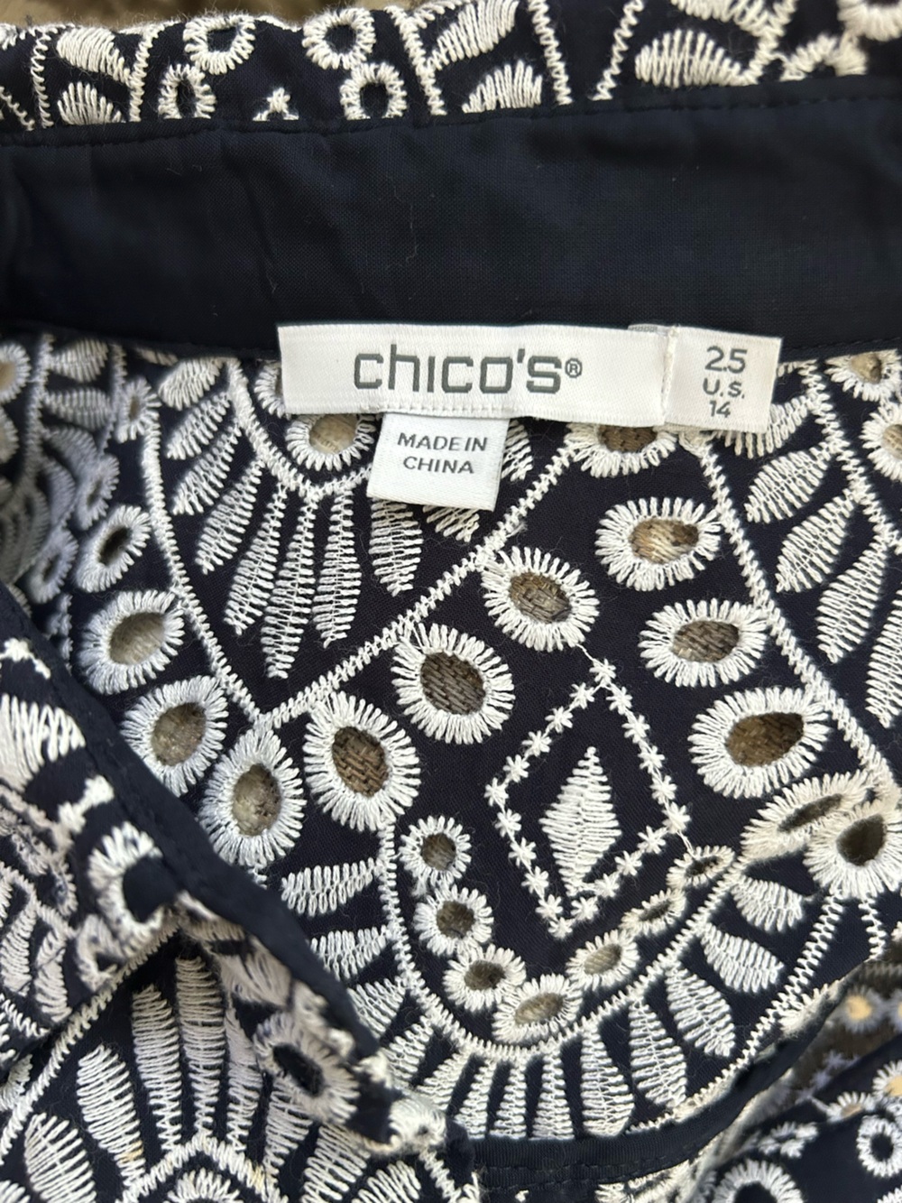 Chico's Navy and White Eyelet-Print Billowy Button Shirt - Picture 11 of 12